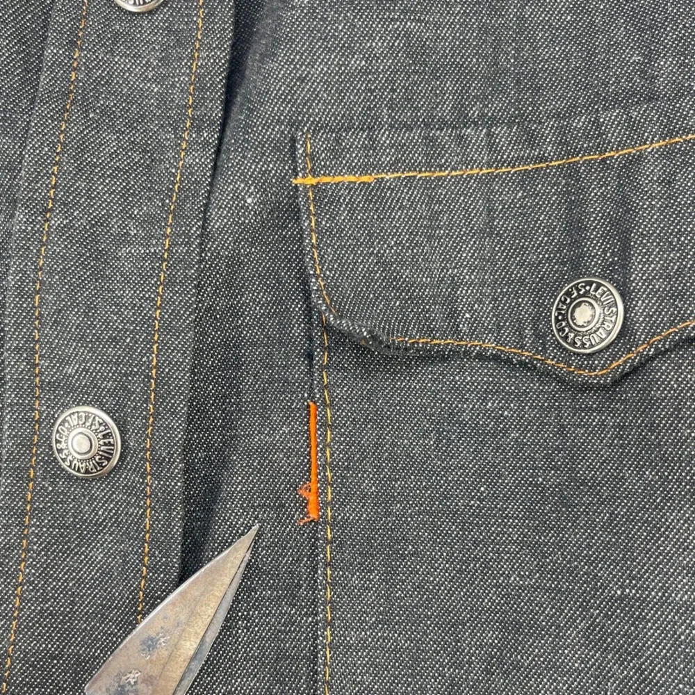 VTG Levis 70 Orange Tab Denim Shirt Men Small Gray Western Metal Snap Button USA